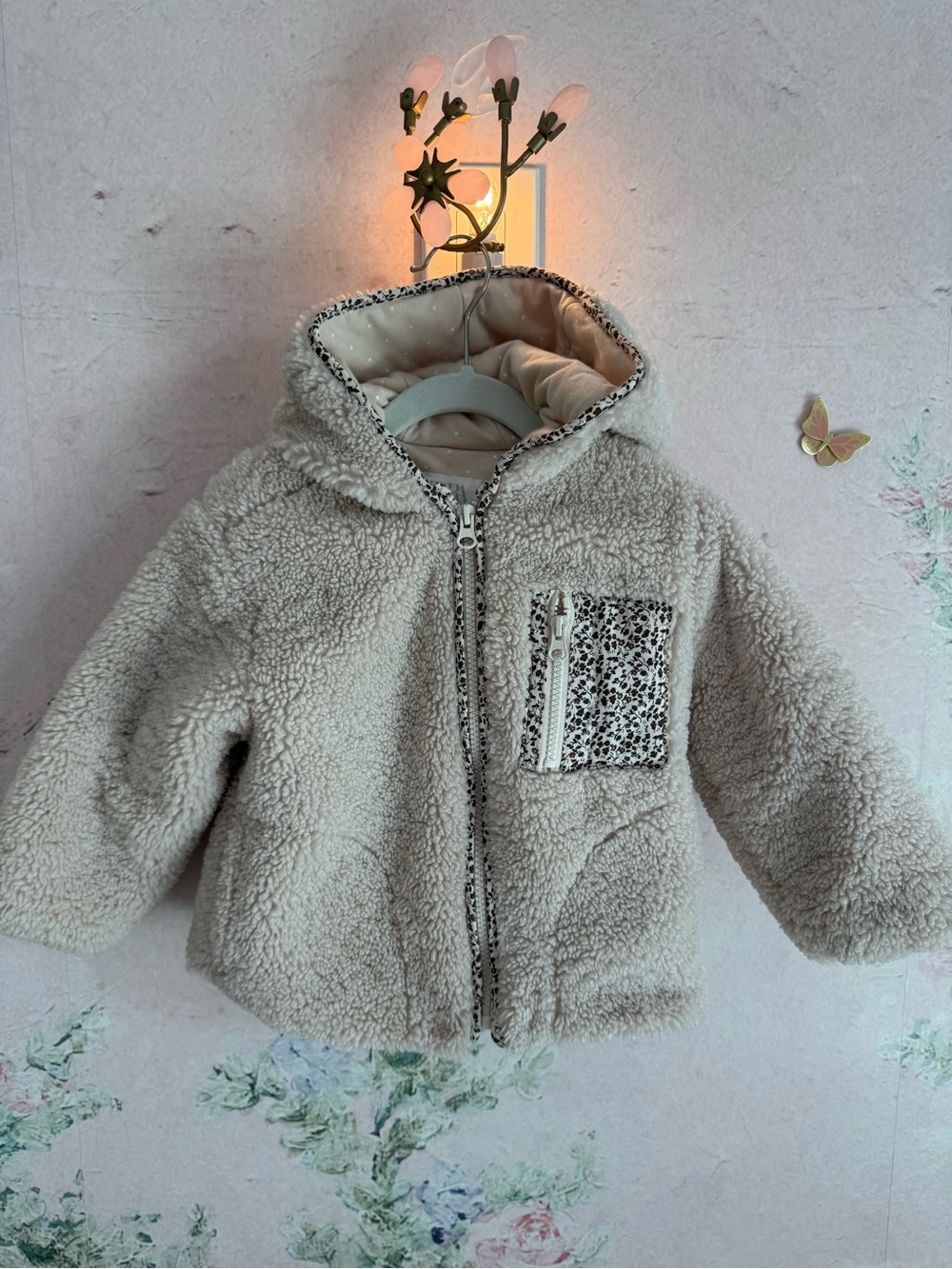 Zara Baby Sherpa Hooded Jacket Cream size 2-3 Like New